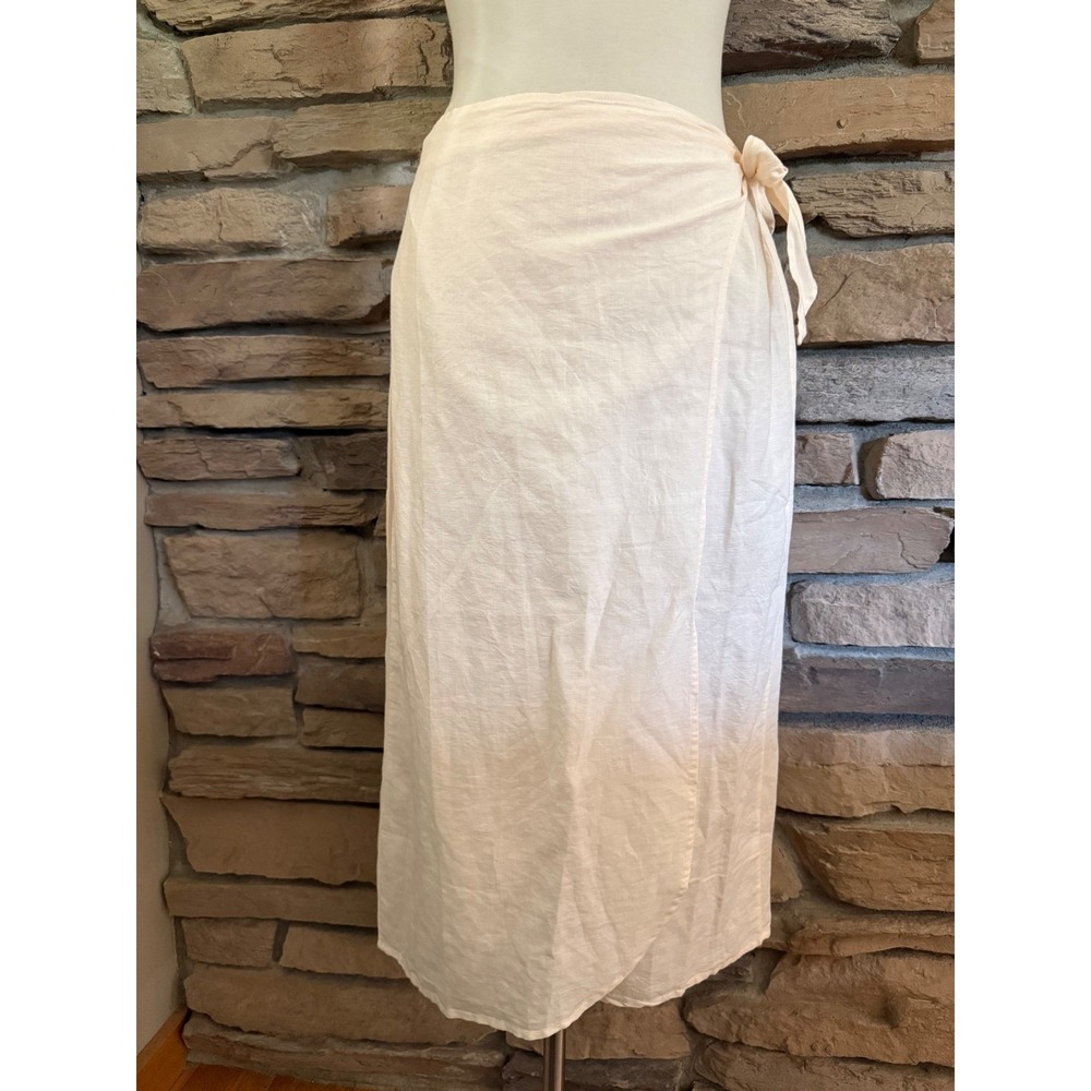 Emerson Fry India Collection Organic Linen Wrap Midi Skirt Cream ML Handmade NEW - Picture 3 of 13